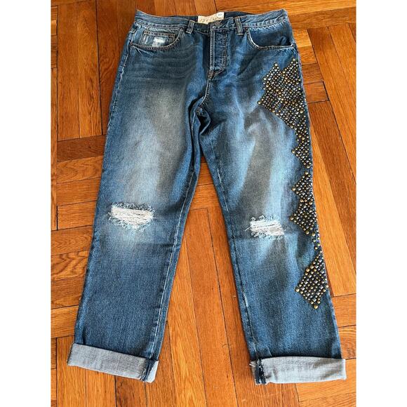 Free People Studded Distressed Blue Jeans Size 31, - Picture 1 of 8